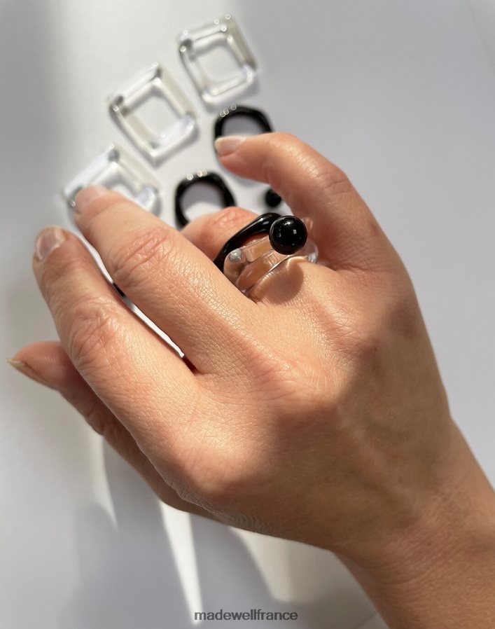 bijoux fr Madewell femmes Jane d'Arensbourg - Bague à pois et verre transparent noir DX88281480