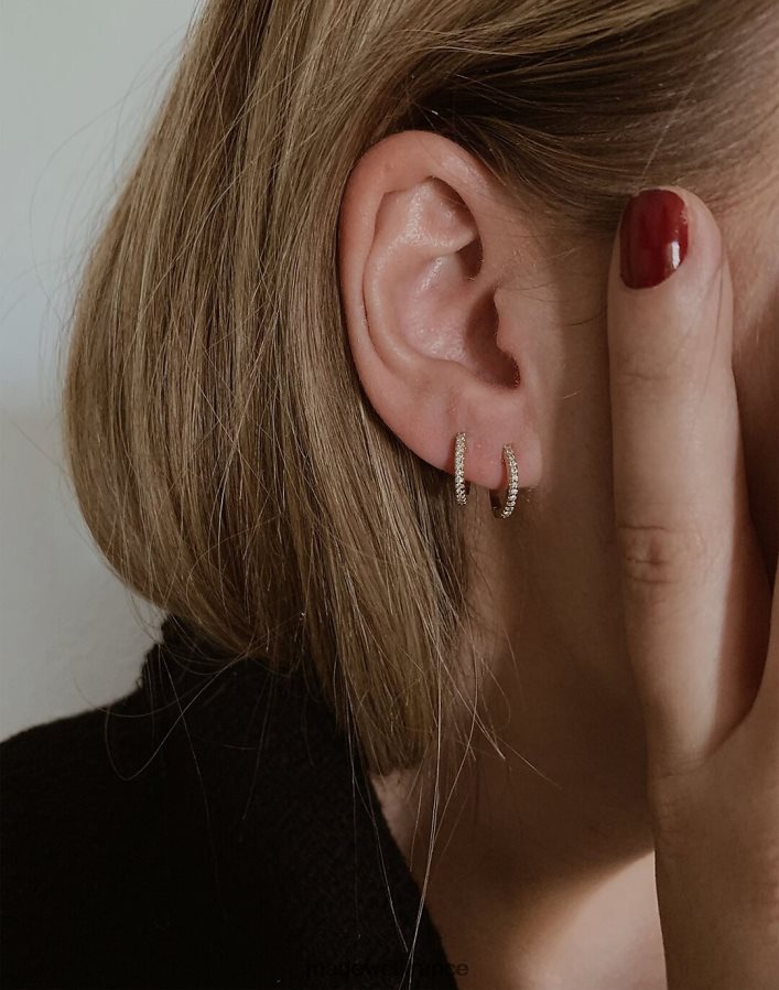 bijoux fr Madewell femmes Kinn - Boucles d'oreilles créoles Huggie pavées de diamants or DX88281753