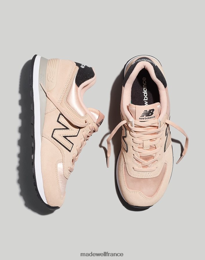 chaussure fr Madewell femmes baskets new balance 574 en daim eau de rose/noir DX88282778