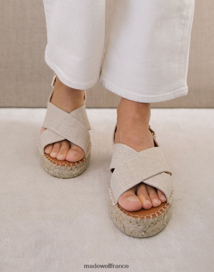 chaussure fr Madewell femmes Sandales espadrilles bicolores à plateforme croisée en lin alohas amande DX88282729