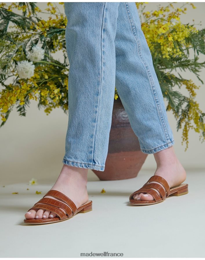 chaussure fr Madewell femmes ma'am shoes - sandales à enfiler cj en cuir embossé croco Cognac DX88281520
