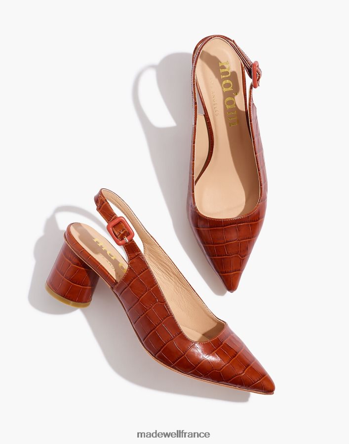 chaussure fr Madewell femmes madame shoes - stacey - talons à bride arrière en cuir embossé croco Cognac DX88281517