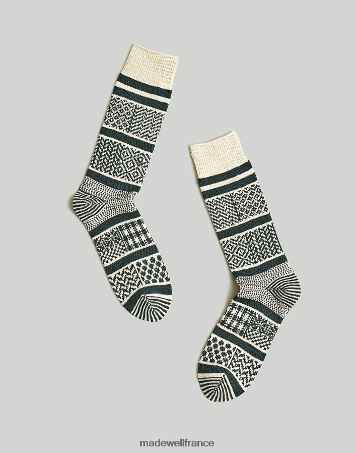 accessoires fr Madewell Hommes rototo - chaussettes mi-mollet à rayures jacquard ivoire vert foncé DX8828576