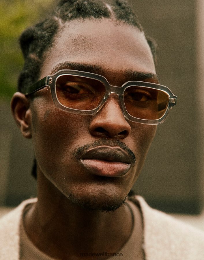 accessoires fr Madewell Hommes lunettes de soleil rectangulaires arrondies en acétate cristal noir multi DX882857