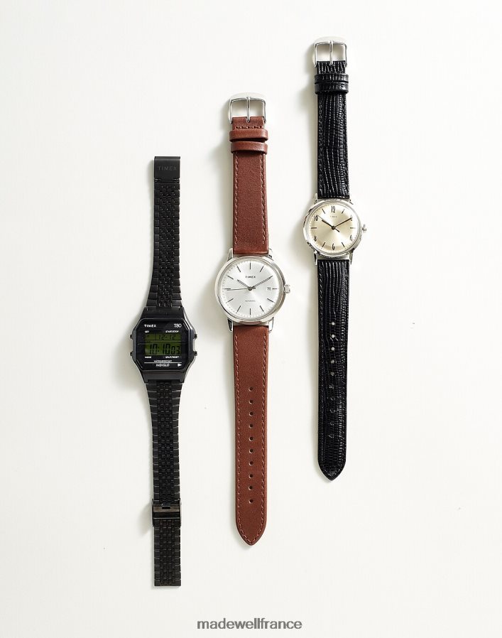 accessoires fr Madewell Hommes montre timex t80 34 mm à bracelet extensible en acier inoxydable noir DX8828594