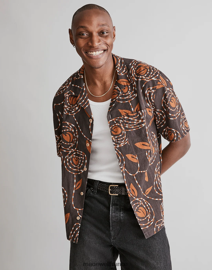 vêtements fr Madewell Hommes chemise carrée à manches courtes en mélange de chanvre et de coton charbon profond DX8828245