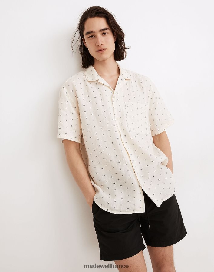 vêtements fr Madewell Hommes chemise facile à manches courtes en lin imprimé bleu canal DX8828256