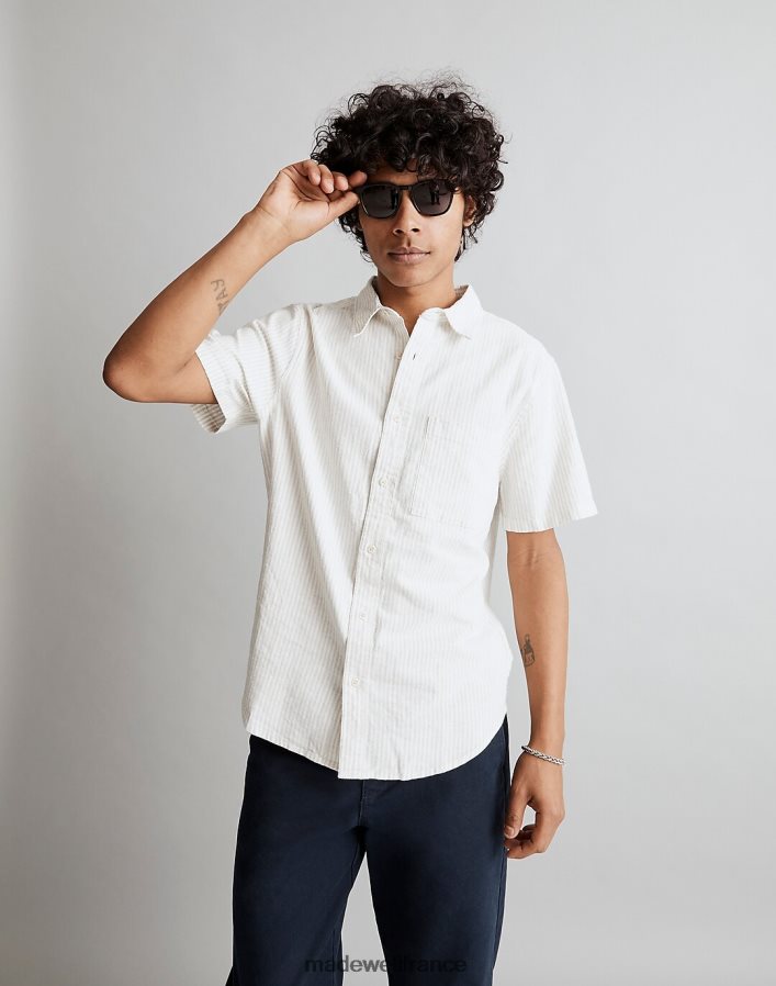 vêtements fr Madewell Hommes chemise à manches courtes parfaite en chanvre et coton à rayures phare DX8828270