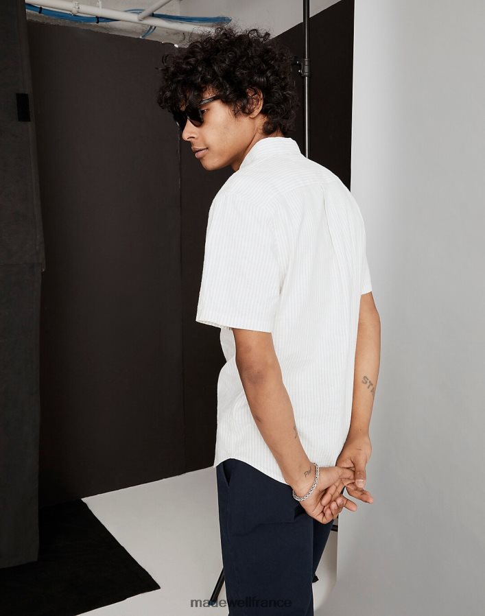 vêtements fr Madewell Hommes chemise à manches courtes parfaite en chanvre et coton à rayures phare DX8828270