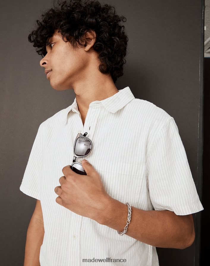 vêtements fr Madewell Hommes chemise à manches courtes parfaite en chanvre et coton à rayures phare DX8828270