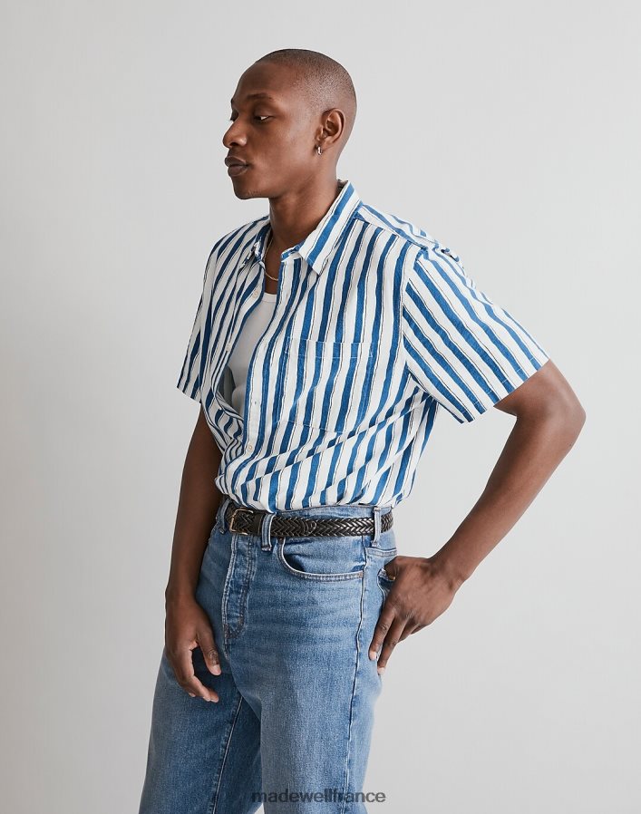 vêtements fr Madewell Hommes chemise à manches courtes parfaite en coton froissé à rayures peintes la côte Nord DX8828250