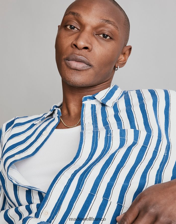 vêtements fr Madewell Hommes chemise à manches courtes parfaite en coton froissé à rayures peintes la côte Nord DX8828250