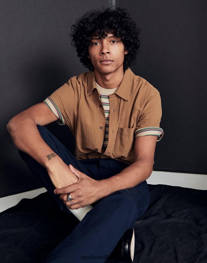 vêtements fr Madewell Hommes chemise parfaite à manches courtes en coton froissé bois ronce DX8828268