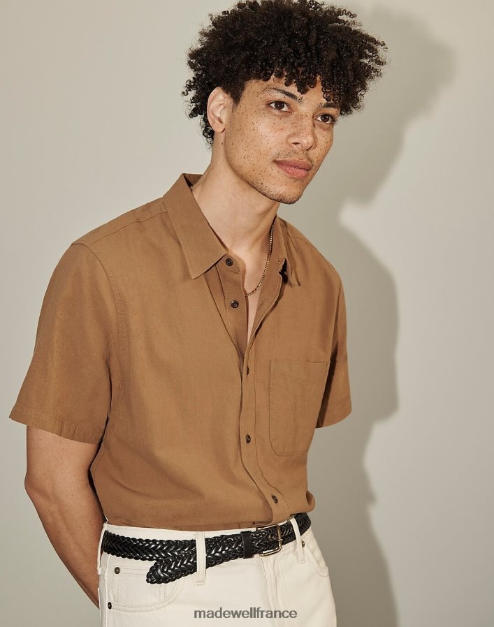 vêtements fr Madewell Hommes chemise parfaite à manches courtes en coton froissé bois ronce DX8828268