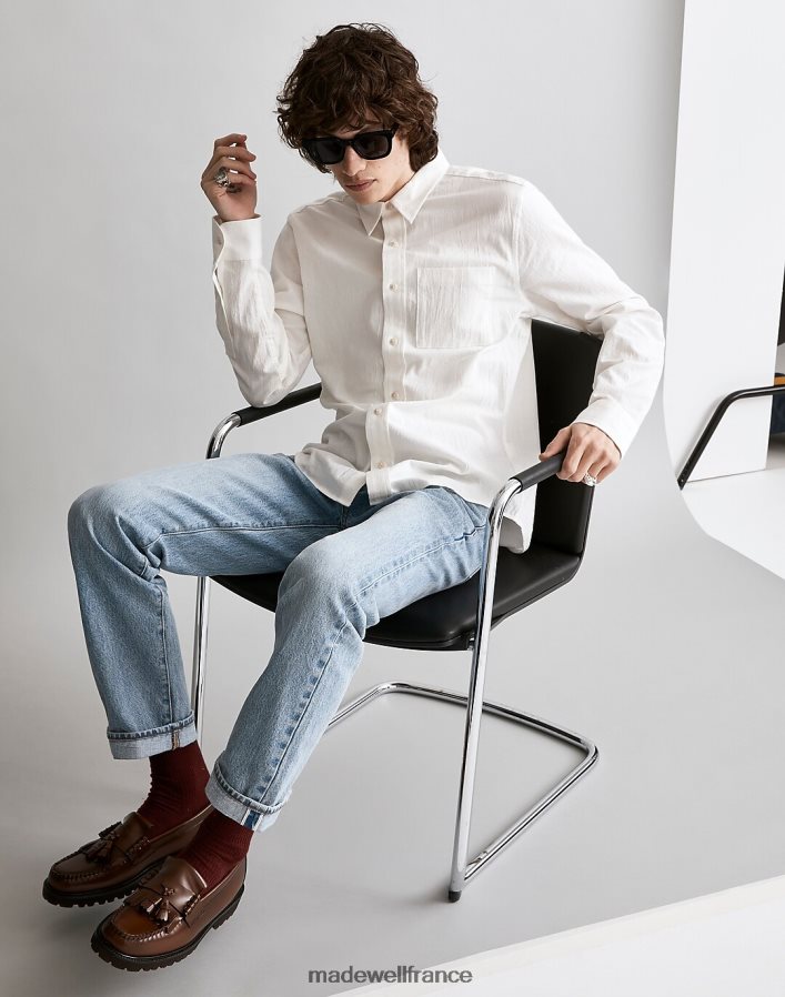 vêtements fr Madewell Hommes chemise parfaite à manches longues en coton froissé nuage d'orage DX8828294