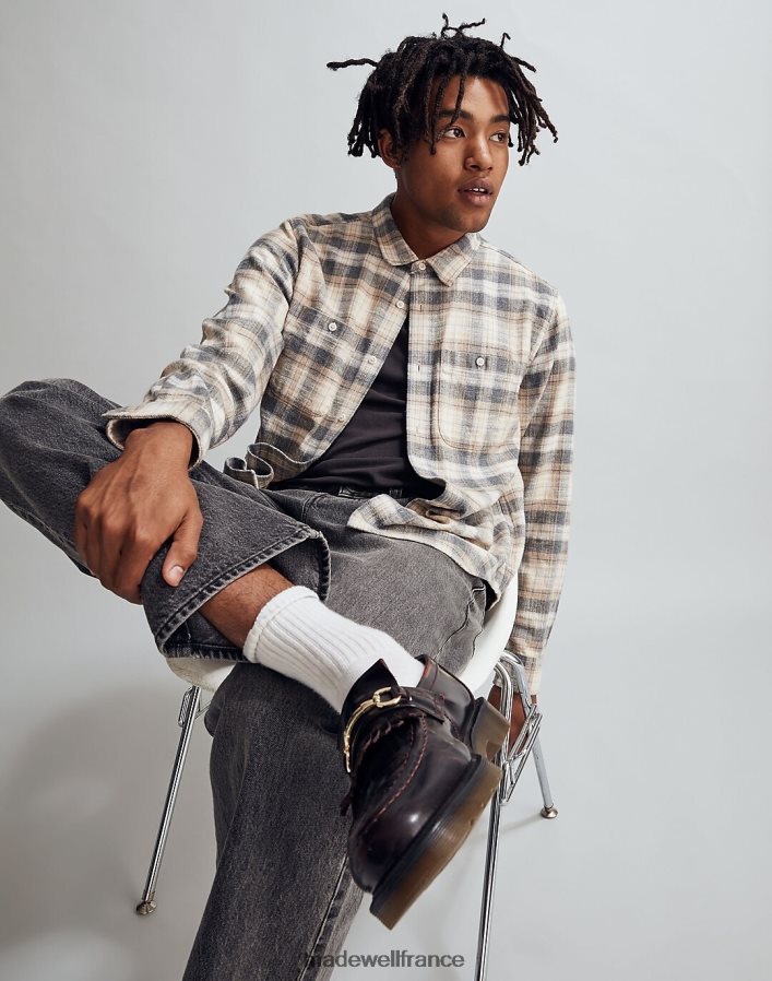vêtements fr Madewell Hommes chemise parfaite à manches longues en flanelle flammée pierre ponce DX8828279
