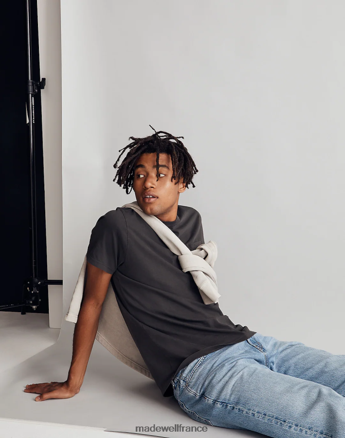 vêtements fr Madewell Hommes t-shirt à poche ras du cou allday teint en pièce charbon noir DX8828365