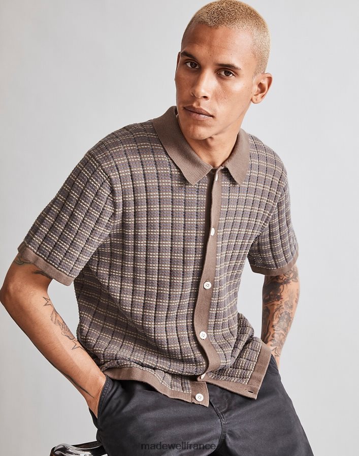 vêtements fr Madewell Hommes polo boutonné à manches courtes terre d'ombre crue DX8828235