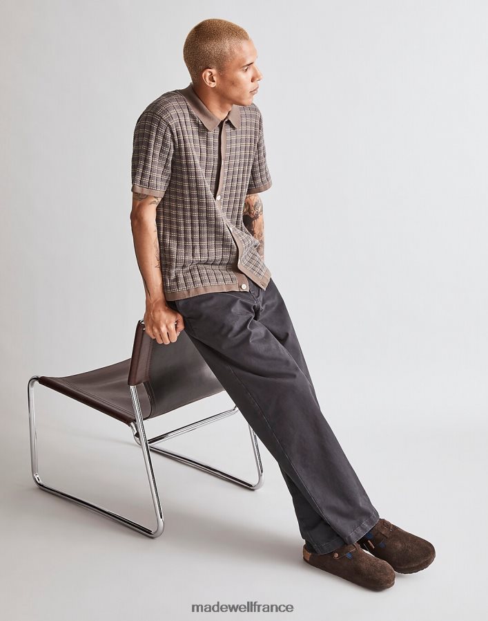 vêtements fr Madewell Hommes polo boutonné à manches courtes terre d'ombre crue DX8828235