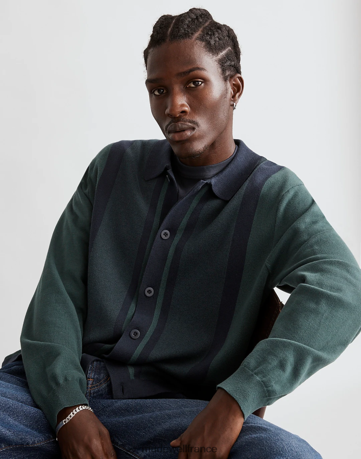 vêtements fr Madewell Hommes polo boutonné à manches longues vert minuit DX8828229