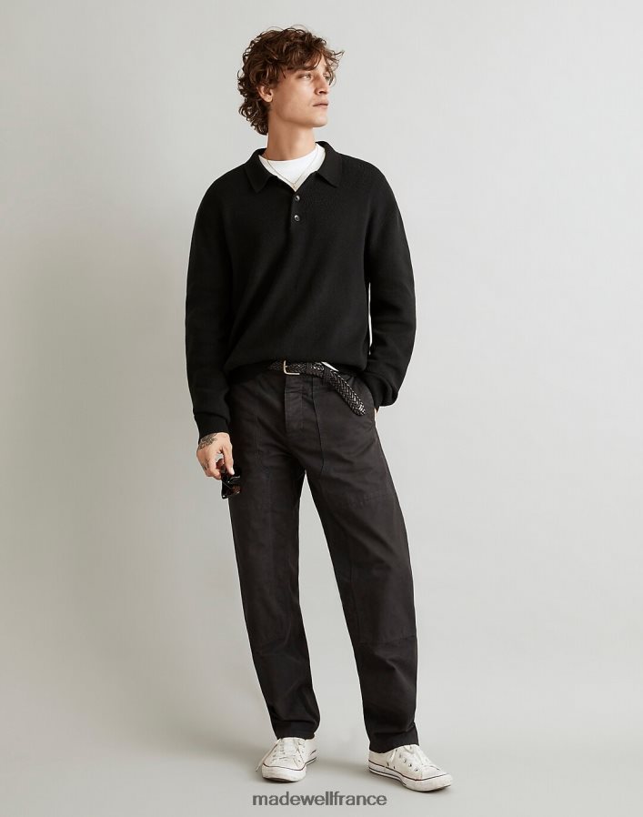 vêtements fr Madewell Hommes polo pull côtelé à manches longues vrai noir DX8828226