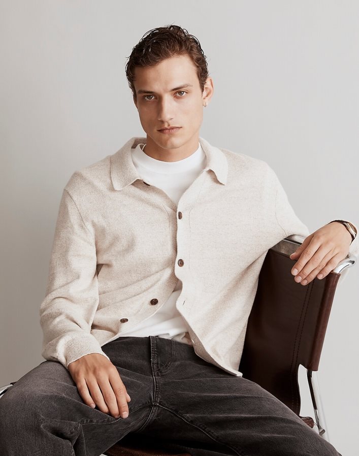 vêtements fr Madewell Hommes veste-pull boutonnée sur le devant lin vintage chiné DX8828343