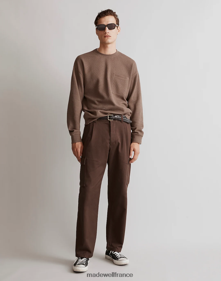 vêtements fr Madewell Hommes sweat-shirt ras du cou en maille gaufrée artisan bleu DX8828346