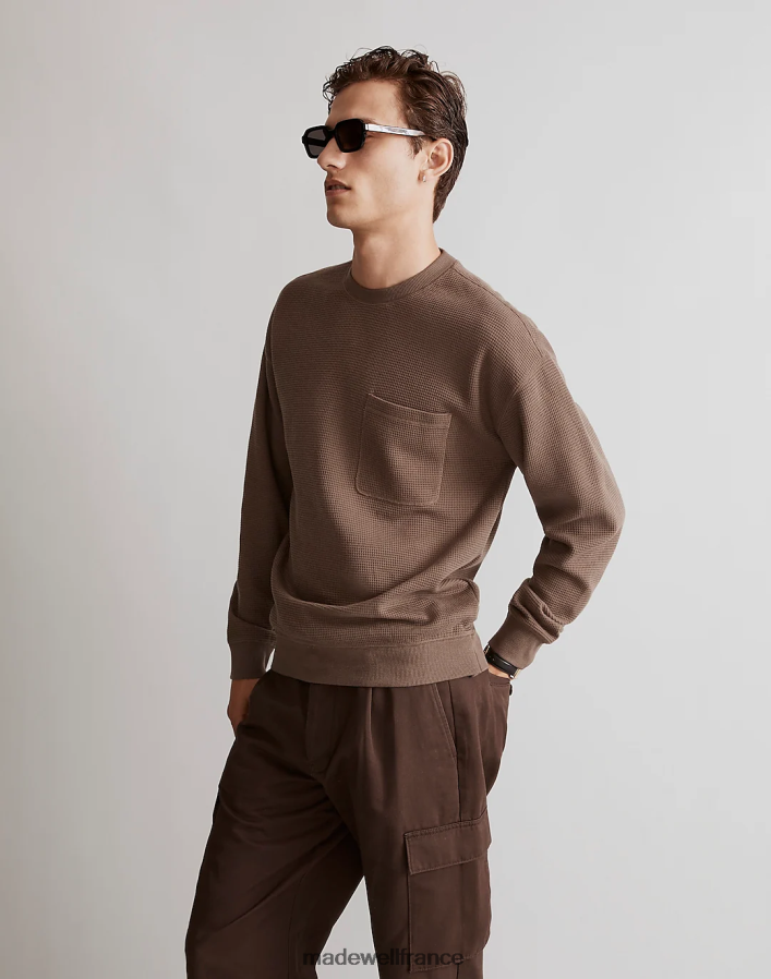 vêtements fr Madewell Hommes sweat-shirt ras du cou en maille gaufrée artisan bleu DX8828346