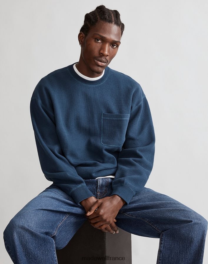 vêtements fr Madewell Hommes sweat-shirt ras du cou en maille gaufrée artisan bleu DX8828347