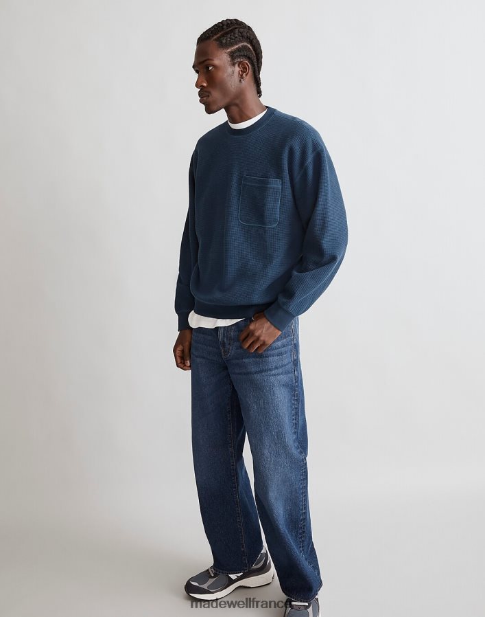 vêtements fr Madewell Hommes sweat-shirt ras du cou en maille gaufrée artisan bleu DX8828347