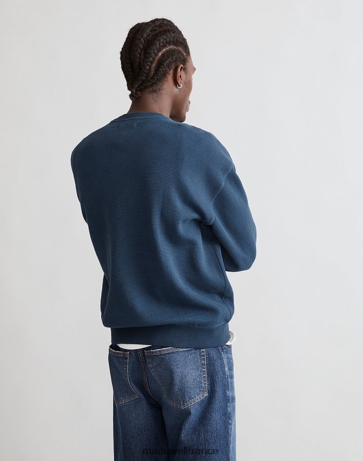 vêtements fr Madewell Hommes sweat-shirt ras du cou en maille gaufrée artisan bleu DX8828347