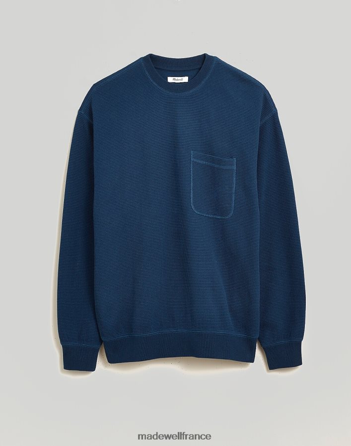 vêtements fr Madewell Hommes sweat-shirt ras du cou en maille gaufrée artisan bleu DX8828347