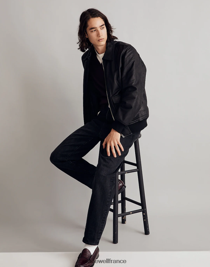 vêtements fr Madewell Hommes blouson aviateur en cuir vrai noir DX88281