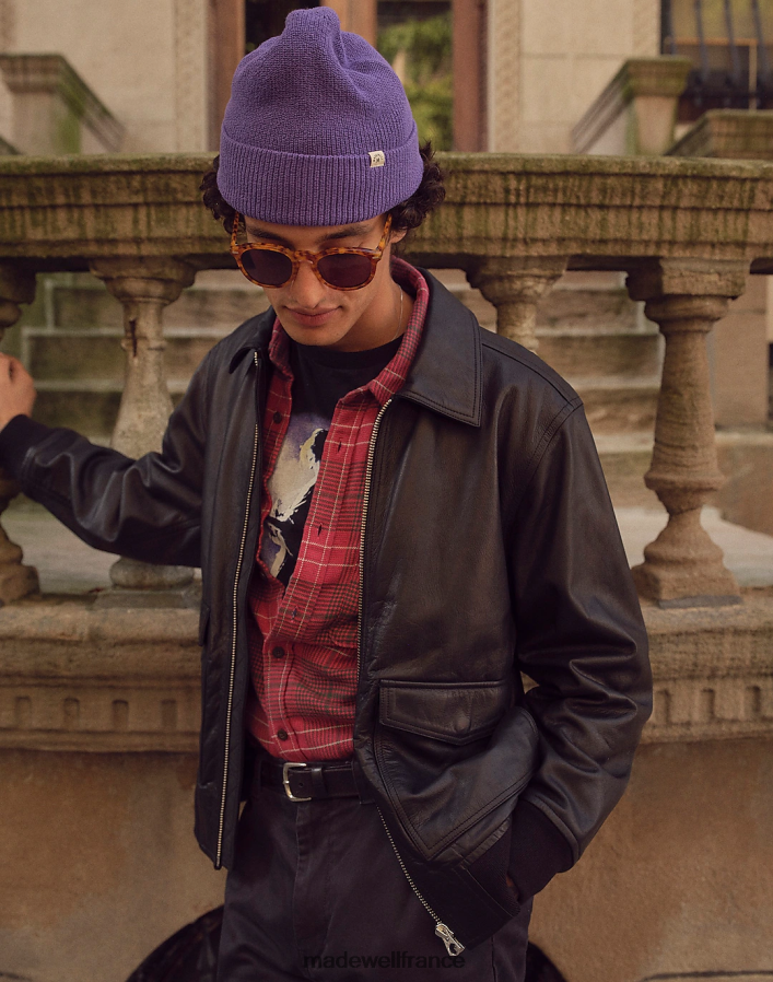 vêtements fr Madewell Hommes blouson aviateur en cuir vrai noir DX88281