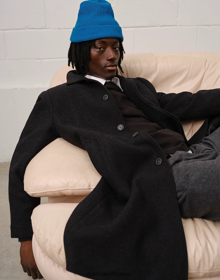 vêtements fr Madewell Hommes manteau boutonné sur le devant en tissu italien presque noir DX8828105