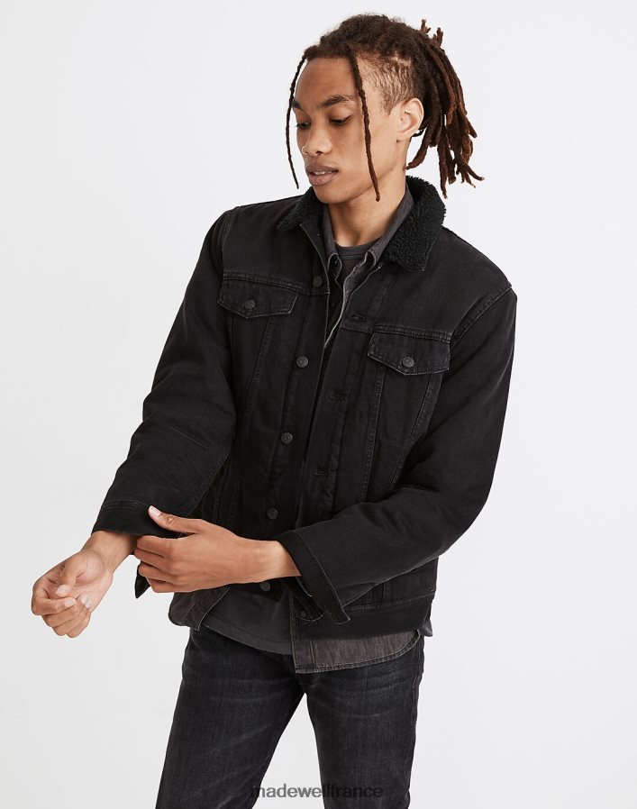 vêtements fr Madewell Hommes veste en jean classique en sherpa noir DX8828120